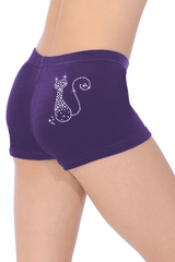 Glatte Velours-Hipster-Shorts mit Katzenmotiv